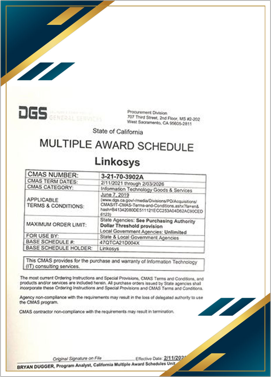 Scanned California Multiple Award Schedule contract document